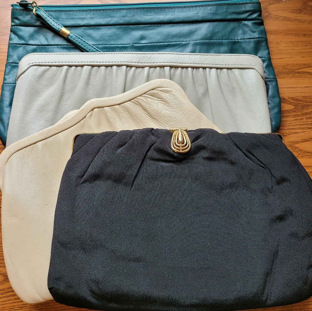 ANDÉ | 4 EVENING BAGS, BLK, BEIGE, GRAY & TEAL